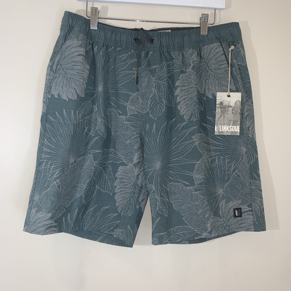 Linksoul Swim Trunks Mens Bathing Suit‎ Size XL Color Storm Leaf Pattern
